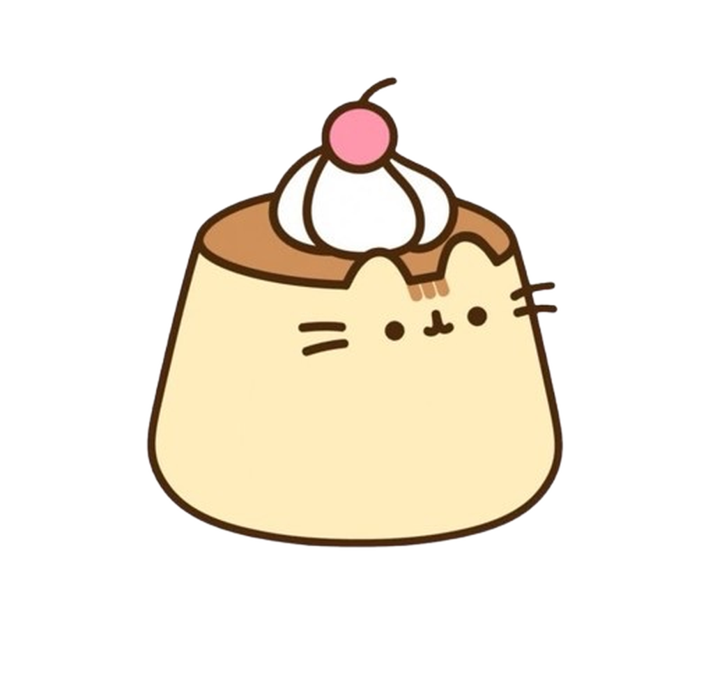 Pusheen as a flan dessert